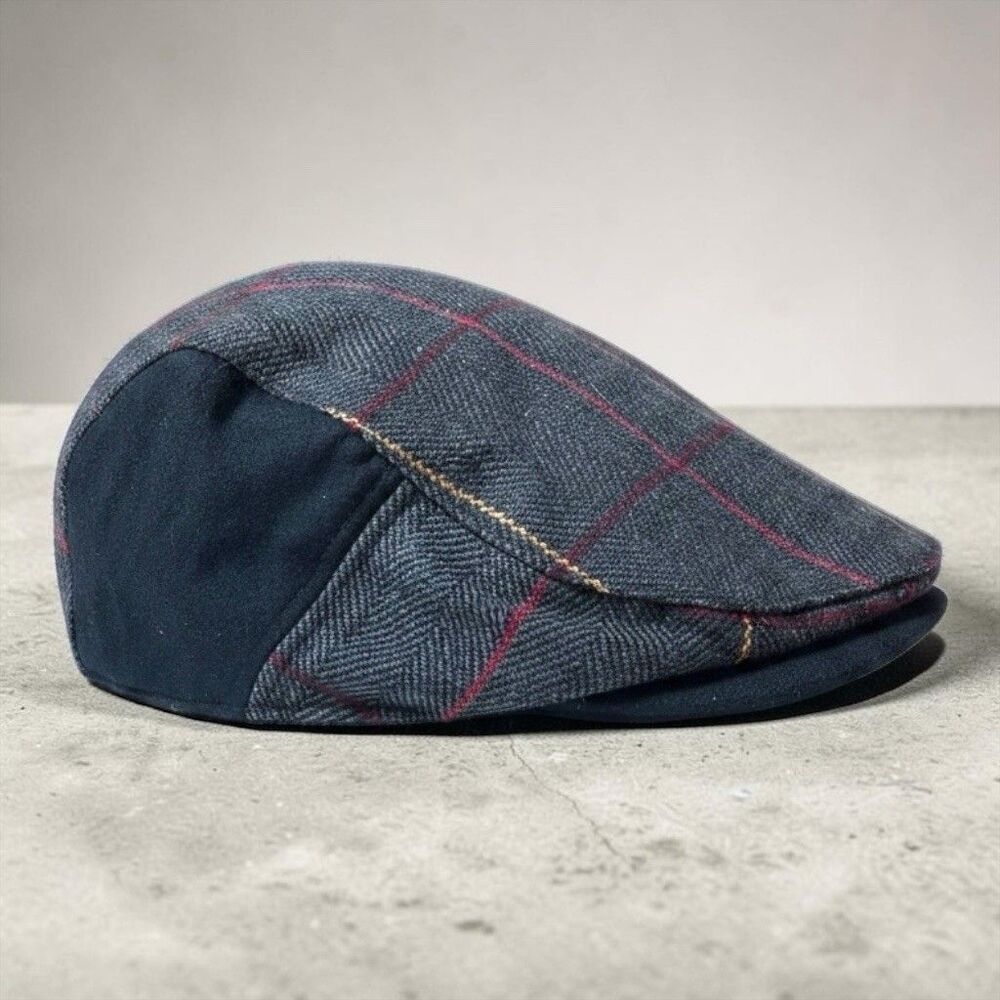 Boston Scally Co Hat Cap XL "The Whiskey" Smoke & Rye Plaid Newsboy Cabbie